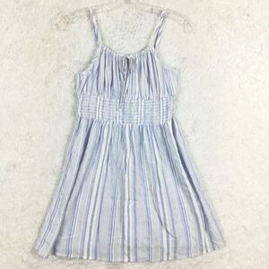 So‎ Womens Babydoll Dress Mini Tie Front Smocked Waist Blue White Stripe S New